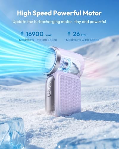 Gaiatop Portable Handheld Mini Fan, 6 Speeds 16900 RPM High Velocity Personal Fan with LED Display, USB Rechargeable, Mini Fan with Lanyard for Makeup, Travel, Outdoor, for Women Girl Gift, Purple - Image 3