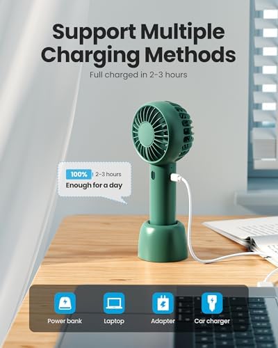 Gaiatop Mini Portable Fan, Navy Green, Cute Design, Rechargeable Battery, Handheld and Desktop, Small and Light - Image 6