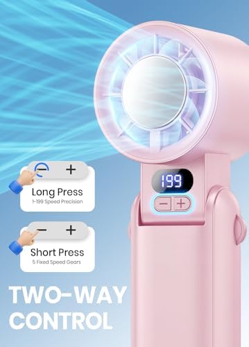 Portable Handheld Turbo Fan, 1-199 Speed Adjustable, Pink - Image 4