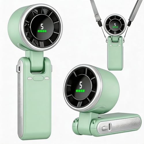 Portable Handheld Turbo Fan, 5 Gear Wind, Battery Operated, Up to 13 Working Hours Rechargeable Fan, 3 IN 1 Hand Fans with Air Turbo Tech Cooling Fan for for Travel, Beach, Outdoor - Green by KIMWIND