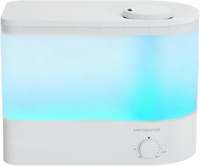 MEGAWISE 2025 Humidifier, 6L Large Capacity, 50H Runtime, Enjoy ultra-quiet, cool mist for your bedroom, nursery, or indoor plants. Top-fill design for effortless convenience (White) by MEGAWISE
