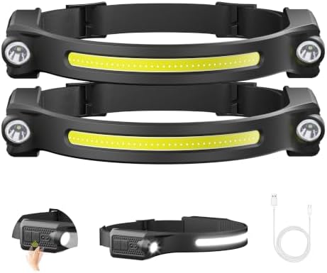 AlpsWolf LED Headlamp Rechargeable 2 Pack, Motion Sensor Head Light by AlpsWolf