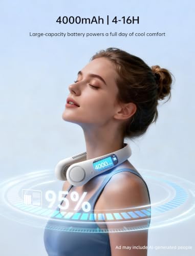 JISULIFE Portable Neck Fan, Hands-Free Bladeless, 5 Speeds, 4000 mAh - Image 5