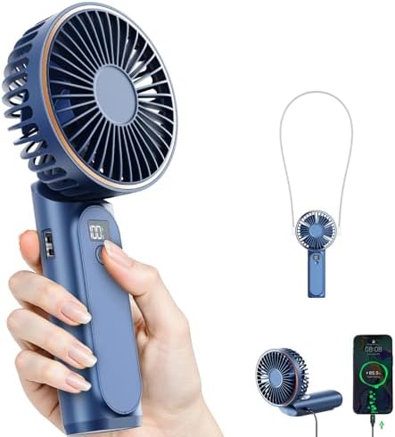 TUNISE Portable Handheld Fan, Portable Fan Rechargeable, 4000mAh, 180° Adjustable, 6 Speed Wind, Display Electricity in Real Time, USB Rechargeable Foldable F an, Quiet Personal Fan with Power Bank by TUNISE