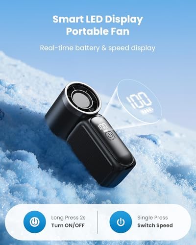 Gaiatop Portable Handheld Mini Fan, 6 Speeds 16900 RPM High Velocity Personal Fan with LED Display, USB Rechargeable, Mini Fan with Lanyard for Makeup, Travel, Outdoor for Women Girl Gift, Black - Image 4