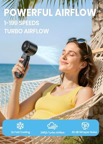 Portable Handheld Turbo Fan, 1-199 Speed Adjustable, Dark Black - Image 3