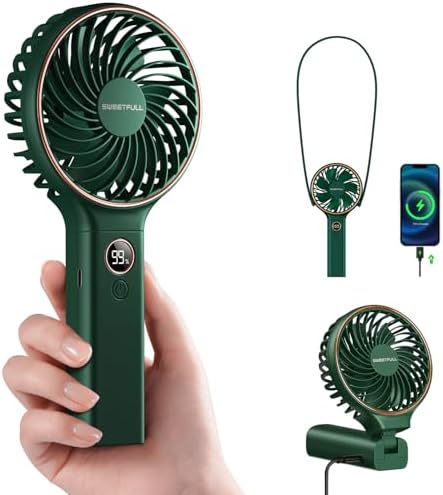 SWEETFULL Handheld Portable Fan, 5000mAh Rechargeable Battery, 6 Speed Wind, LED Digital Display, Foldable Electric Personal Mini Travel Fan with Backup Power, Summer Essentials Gifts for Women Girl by SWEETFULL