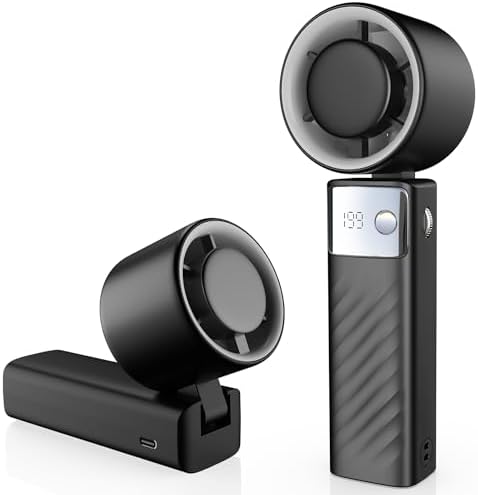 YOSHENMO Portable Handheld Turbo Fan - Foldable Mini Fan with Air Turbo Tech, 1-199 Speed Adjustment, 20H Runtime, LED Display, Battery-Powered for Indoor/Outdoor Use, Dark Black by YoShenMo