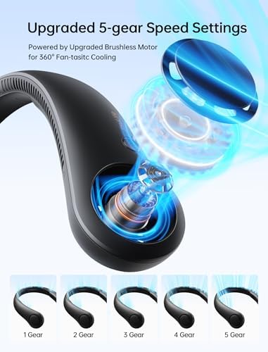 JISULIFE Portable Neck Fan, Hands-Free Bladeless, 5 Speeds, 4000 mAh - Image 3