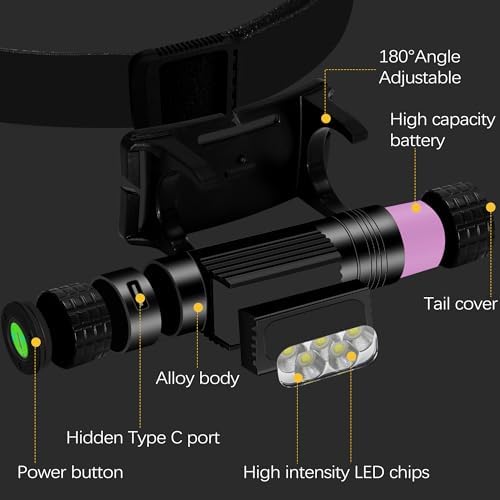 Headlamp Rechargeable, 2000 Lumen Super Bright LED Head Lamp for Adults, IP67 Waterproof Rechargeable Headlight with 9 Modes, Head Flashlight with 2600 mAh for Outdoor Camping Hiking Fishing Running - Image 5