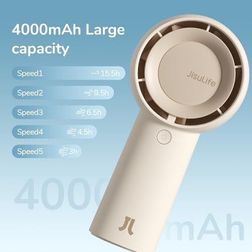 JISULIFE Portable Handheld Turbo Pocket Fan Rechargeable 4000mAh 5-Speed - Image 3