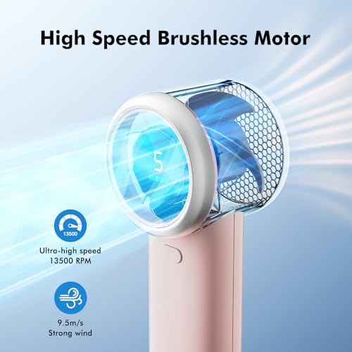 WHATOOK Portable Handheld Turbo Fan, 5 Speeds Mini Personal Fan with 4000mAh Rechargeable Battery, Small Pocket Fan for Travel Essentials, Beach, Office, Gifts for Women Men - Light pink - Image 5
