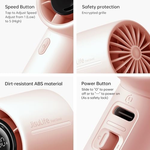 JISULIFE Handheld Turbo Fan Life10S, 28H Max Runtime, 5-Speed - Pink - Image 6