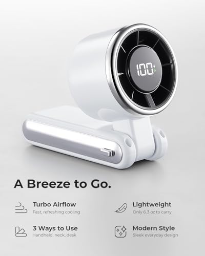 Portable Handheld Turbo Fan - 5 Gear High Speed 4000mAh Rechargeable Mini Personal Hand Fan Blow Cold Air, Battery Operated Travel Essentials, Beach Vacation, Gifts for Women, Men (White) - Image 2