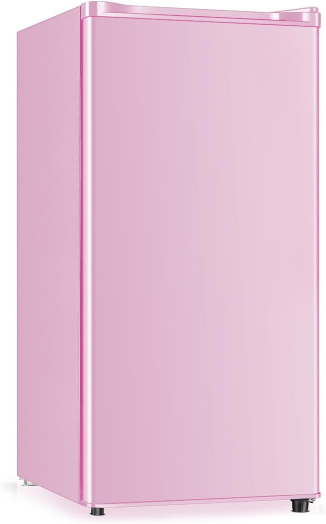Seaoola Mini Fridge with Freezer, Single Door 3.1 Cu.Ft, Compact Mini Refrigerator, LED Light, Adjustable Thermostat, Removable Glass Shelves, Small Refrigerator for Dorm/Office/Bedroom(Pink) - Image 2