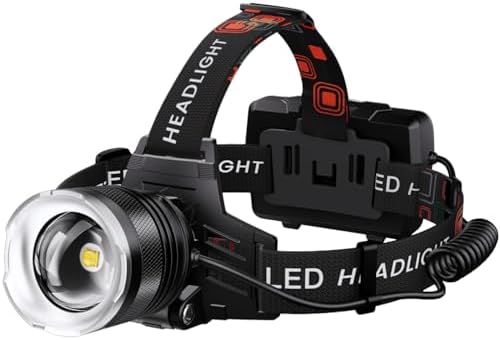 AMAKER LED Headlamp Rechargeable 99000 High Lux, Head Lamp with 12 Modes, IPX7 Waterproof USB Rechargeable Headlight, Zoomable Headlamp for Adults, 90° Adjustable for Camping Hunting by AMAKERBrandLighting
