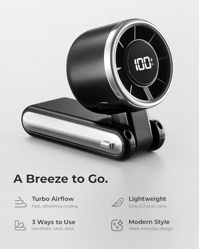 Portable Handheld Turbo Fan - 5 Gear High Speed 4000mAh Rechargeable Mini Personal Hand Fan Blow Cold Air, Battery Operated Travel Essentials, Beach Vacation, Gifts for Women, Men (Black) - Image 2
