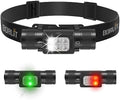 BORUIT HP360 LED Rechargeable Headlamp with White Green Red Light,Super Bright Head Lamp Flashlight,IP67 Waterproof,7 Working Modes,Suitable for Adults Running Camping Hiking Fishing by BORUIT