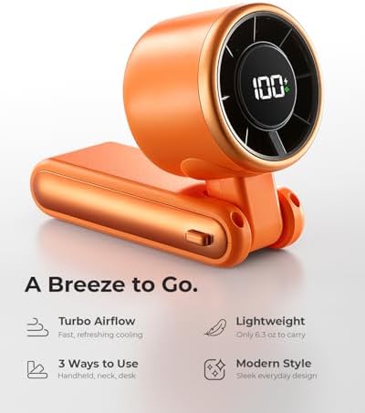 Portable Handheld Turbo Fan - 5 Gear High Speed 4000mAh Rechargeable Mini Personal Hand Fan Blow Cold Air, Battery Operated Travel Essentials, Gifts for Women, Men (Cosmic Orange) - Image 2