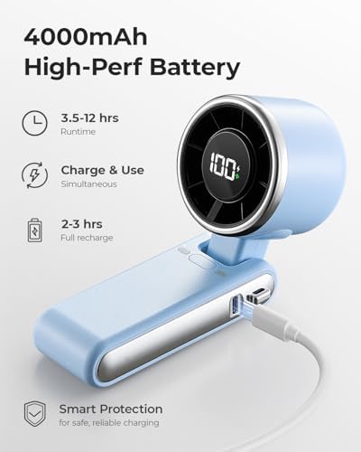 Portable Handheld Turbo Fan - 5 Gear High Speed 4000mAh Rechargeable Mini Personal Hand Fan Blow Cold Air, Battery Operated Travel Essentials, Gifts for Women, Men (Dew Drop Blue) - Image 5