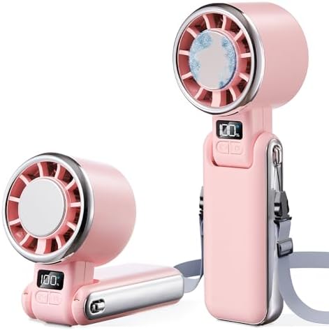 SHEWIND Portable Handheld Fan with Ice Cooling - 5 Gear High Speed Personal Turbo Fan Rechargeable, Up to 11 Hrs, Mini Hand Fans for Travel Essentials, Beach Vacation, Gifts for Women, Men (Pink) by SHEWIND