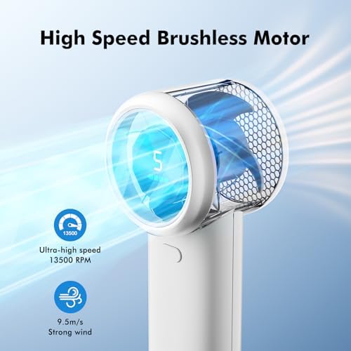 WHATOOK Portable Handheld Turbo Fan, 5 Speeds Mini Personal Fan with 4000mAh Rechargeable Battery, Small Pocket Fan for Travel Essentials, Beach, Office, Gifts for Women Men - Off White - Image 5