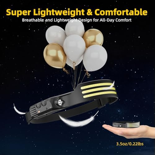 Headlamp Rechargeable 3PCS, Motion Sensor 230° COB Head Lamp, Headlights for Forehead, Hard hat Light for Adults, LED Headband Flashlight for Work, Hiking, Running, Camping Essentials Gear - Image 5
