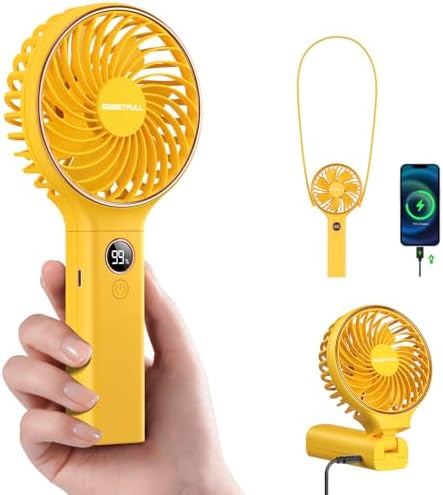 SWEETFULL Handheld Portable Fan, 5000mAh Rechargeable Battery, 6 Speed Wind, LED Digital Display, Foldable Electric Personal Mini Travel Fan with Backup Power, Summer Essentials Gifts for Women Girl by SWEETFULL