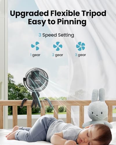 Gaiatop Mini Portable Stroller Fan, Small Clip on Fan 3 Speed Rechargeable - Image 3
