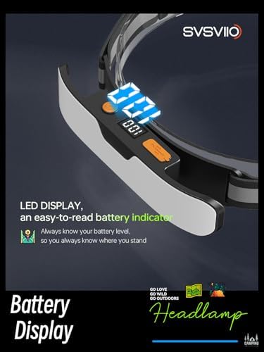 svsviio K0206 1500 Lumens Rechargeable LED Headlamp,Super Bright 230° Wide Beam Head lamp,3 Modes,Lightweight,IPX5,Head Lights for Forehead,Hard Hat Flashlight for Adults Camping Essentials Gear - Image 5