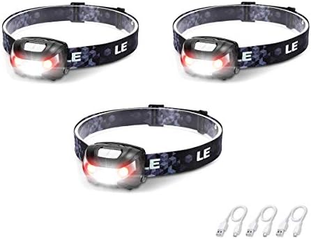 Lighting EVER LED Headlamp Rechargeable IPX4 Waterproof Headlight 3 Pack by Lepro