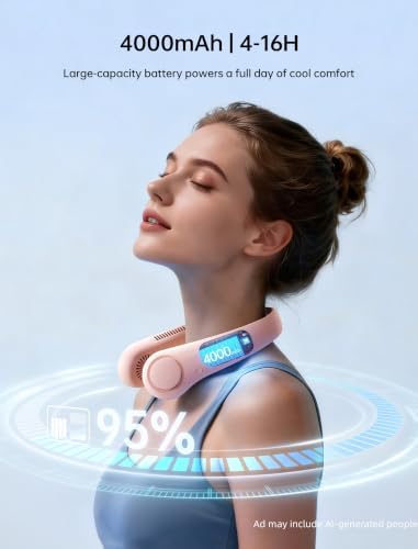 JISULIFE Portable Neck Fan, Hands-Free Bladeless, 5 Speeds, 4000 mAh - Image 5