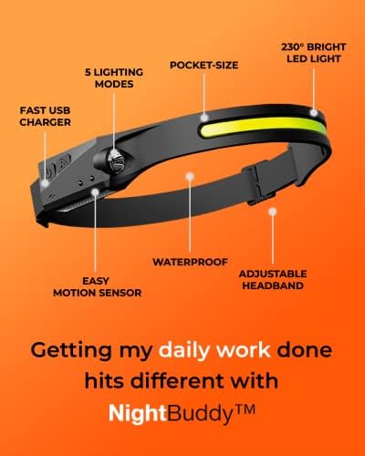 NightBuddy The Original LED Headlamp Rechargeable Flashlight for Adults Camping Essentials Backpacking Lights 4X Brighter Other Headlight Headband Lamp 5 Light Modes Hiking Gear Must Haves (Headlamp) - Image 3
