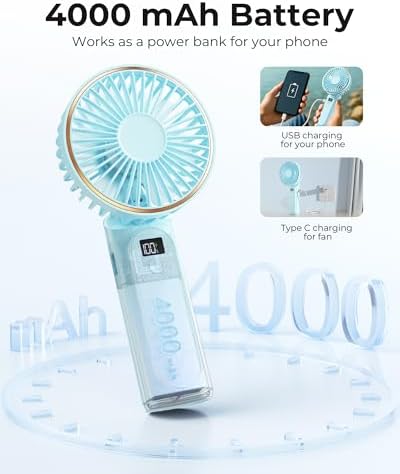 TUNISE Portable Handheld Fan, 4000mAh, 180 Adjustable, 6 Speed Wind, USB Rechargeable Foldable Fan with Real-Time Electricity Display - Image 4