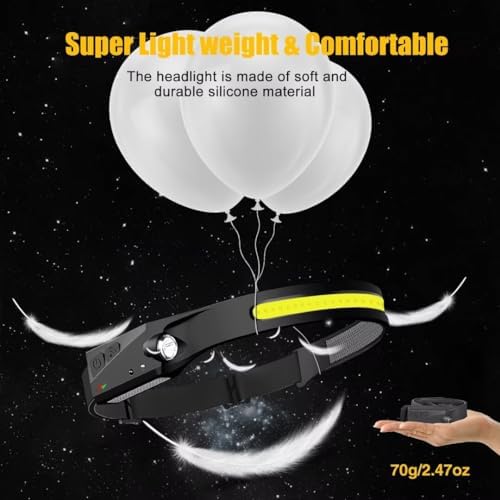 Headlamp Rechargeable 2PCS, 230° Wide Beam Head Lamp LED with Motion Sensor for Adults - Camping Accessories Gear, Waterproof Head Light Flashlight for Hiking, Running, Repairing, Fishing, Cycling - Image 5