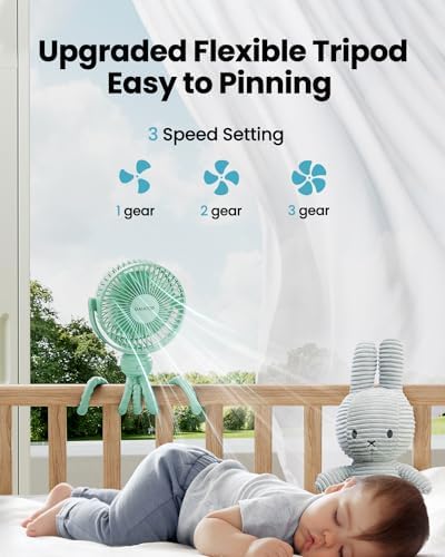 Gaiatop Mini Portable Stroller Fan, Small Clip on Fan 3 Speed Rechargeable - Image 3