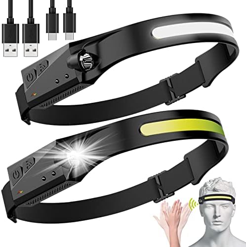 2 Pack LED Headlamp, Rechargeable Motion Sensor Wide Beam Headlight by Avlxt