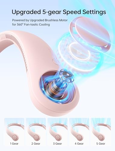 JISULIFE Portable Neck Fan, Hands-Free Bladeless, 5 Speeds, 4000 mAh - Image 3