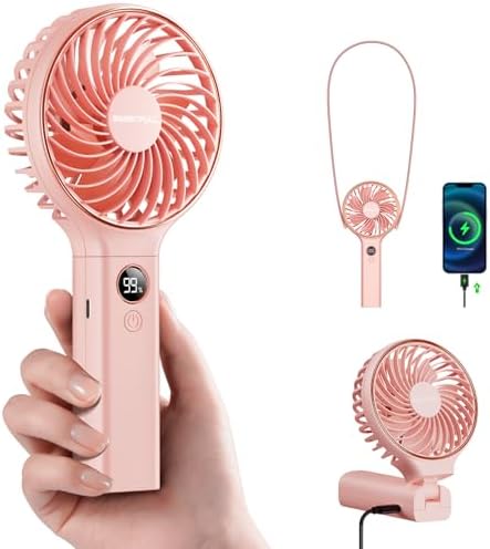 SWEETFULL Handheld Portable Fan, 5000mAh Rechargeable Battery, 6 Speed Wind, LED Digital Display, Foldable Electric Personal Mini Travel Fan with Backup Power, Summer Essentials Gifts for Women Girl by SWEETFULL