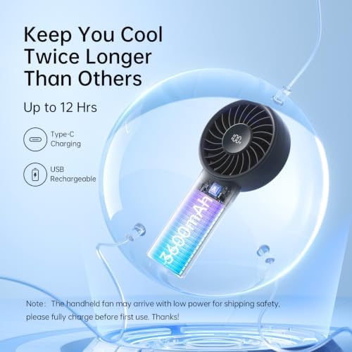 JISULIFE Handheld Portable Fan, 3600mAh Stronger and Longer-Lasting Battery - Image 4