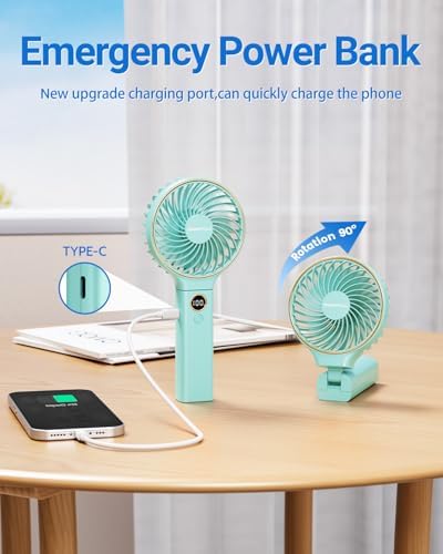 SWEETFULL Handheld Fan, Portable Fan, 5000mAh Rechargeable Battery, 6 Speed Wind, LED Display, Personal Mini Travel Fan with Backup Power, Hand Held Fan USB Foldable Electric Fan for Women Girl - Image 5