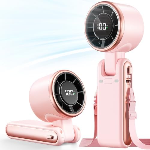 Portable Handheld Turbo Fan - 5 Gear High Speed 4000mAh Rechargeable Mini Personal Hand Fan Blow Cold Air, Battery Operated Travel Essentials, Beach Vacation, Gifts for Women, Men (Pink) by BEARWIND