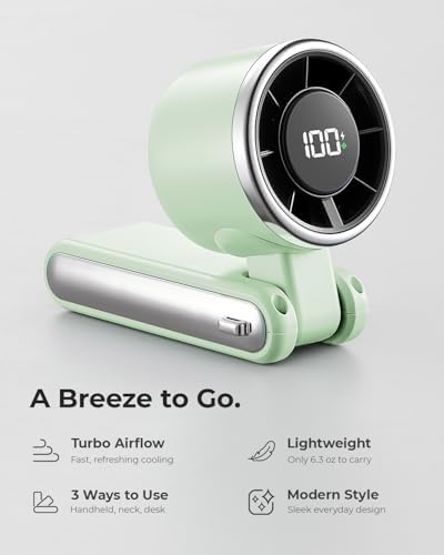 Portable Handheld Turbo Fan - 5 Gear High Speed 4000mAh Rechargeable Mini Personal Hand Fan Blow Cold Air, Battery Operated Travel Essentials, Beach Vacation, Gifts for Women, Men (Green) - Image 2