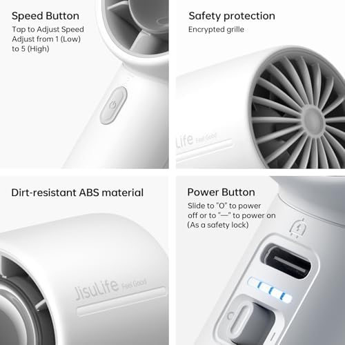 JISULIFE Portable Handheld Fan, 22H Max Runtime, 5-Speed - Gray - Image 6