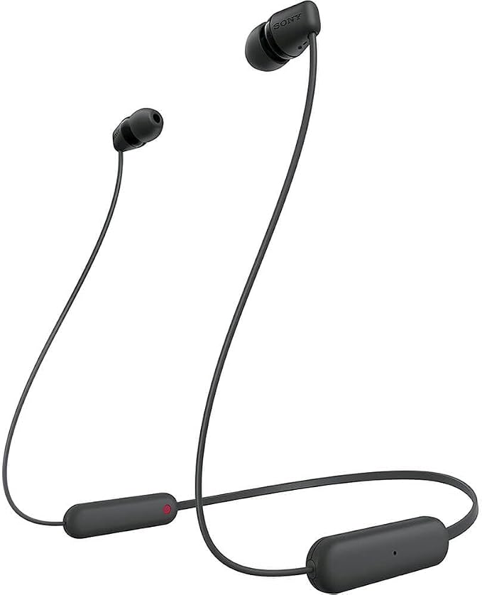 Sony WI-C100 Wireless in-Ear Bluetooth Headphones with Built-in Mic, Black | Up to 25 Hrs of Battery, Clear Hands-Free Calling, Easy Button Operation, Flexible Neckband, IPX4 Water Resistant by Unknown