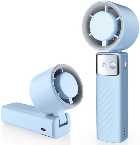 YOSHENMO Portable Handheld Turbo Fan - Foldable Mini Fan with Air Turbo Tech, 1-199 Speed Adjustment, 20H Runtime, LED Display, Battery-Powered for Indoor/Outdoor Use Light Blue by YoShenMo