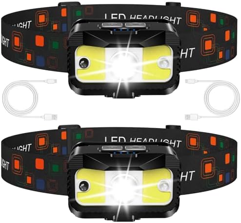 MIOISY Headlamp Rechargeable, Ultra Bright LED Head Lamp Flashlight 2 Pack by MIOISY