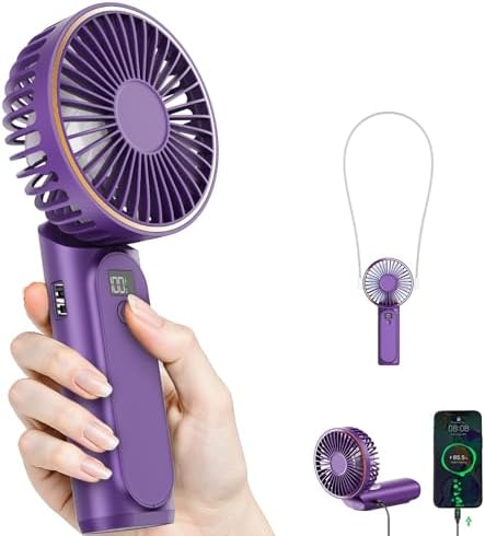 TUNISE Portable Handheld Fan, 4000mAh, 180 Adjustable, 6 Speed Wind, USB Rechargeable Foldable Fan with Real-Time Electricity Display by TUNISE