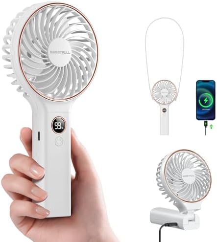 SWEETFULL Handheld Portable Fan, 5000mAh Rechargeable Battery, 6 Speed Wind, LED Digital Display, Foldable Electric Personal Mini Travel Fan with Backup Power, Summer Essentials Gifts for Women Girl by SWEETFULL