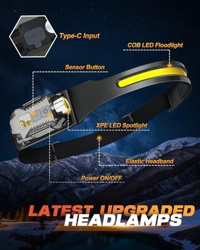 Victoper Rechargeable Headlamp 2Pack, Detachable 230° Wide Beam LED 2in1 Head Lamp with Motion Sensor, Hard Hat Head Light for Adults, 9 Modes Flashlight for Running Hunting Camping Essentials Gear - Image 5